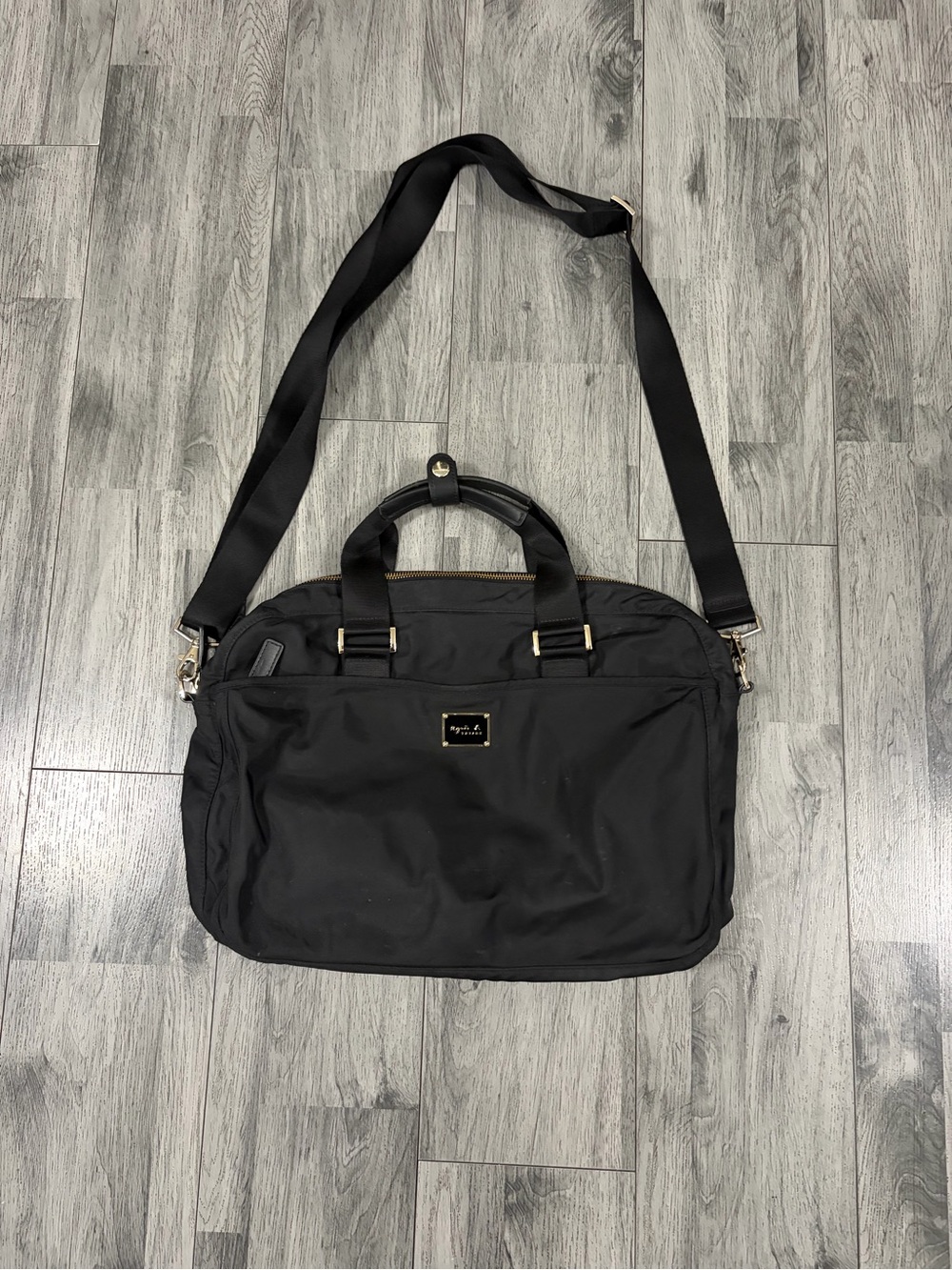 Agnes B. Voyage Black Nylon Laptop Briefcase with Adjustable Strap